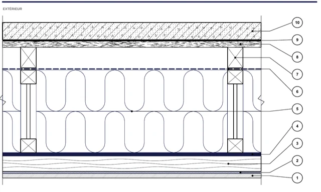 Détail CAO ISO-ACO-03 : Toiture-terrasse sur structure bois