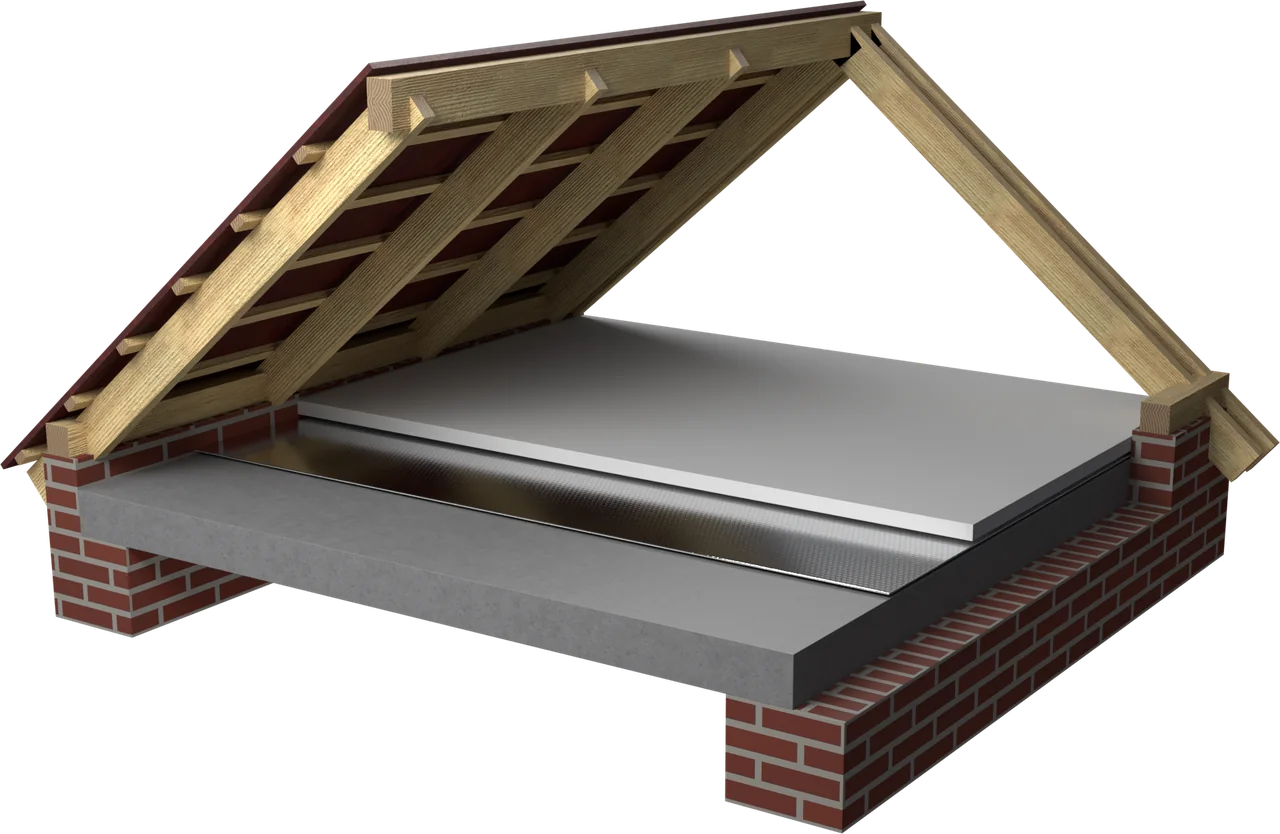 3D rendering: the concrete slab in the unheated attic, without walkable boarding