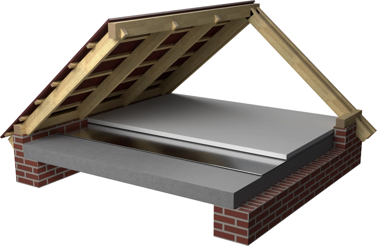 Rendering der Anwendung: Dämmung der Betondecke im Dachboden, ohne begehbaren Dachbodenbelag